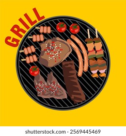 bbq with sausage grill vector illustration