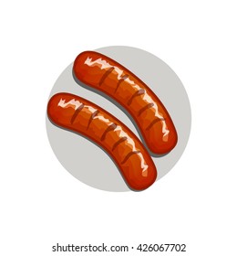 BBQ sausage, grilling meat, vector illustration