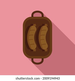 Bbq sausage icon flat vector. Barbecue grill. Meat fork bbq sausage