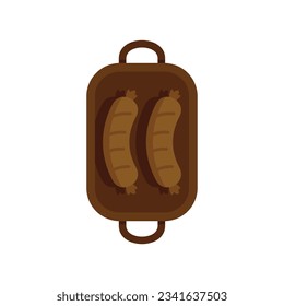 Bbq sausage icon flat vector. Barbecue grill. Meat fork bbq sausage isolated