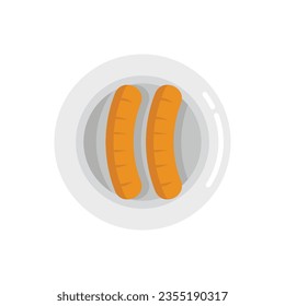 Bbq sausage icon flat vector. Fork grill. Food meat isolated