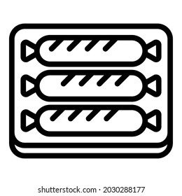 Bbq sausage icon outline vector. Fork grill. Meat pork