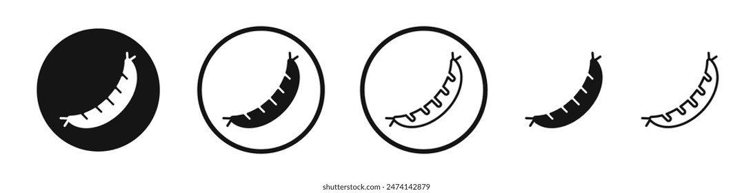 BBQ sausage icon set. Beef sausage vector symbol. Grilled sausage symbol.
