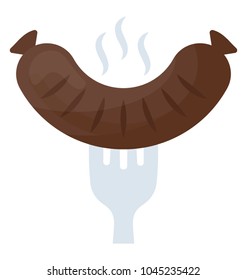 A BBQ sausage on a fork