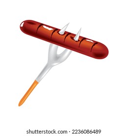bbq sausage on fork icon isolated