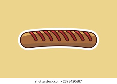 BBQ Sausage Sticker design vector illustration. Food object icon concept. Food sausage sticker design logo with shadow. Barbecue logo. BBQ time. Restaurant menu. Sausage icon.