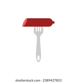 BBQ sausage vector illustration Logo Icon sausage on barbecue fork. Grilled sausage on fork icon. Hot sausage on fork isolated sign on white background. Vector illustration