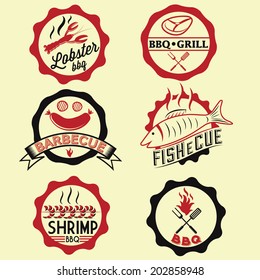 BBQ seafood steak labels, icons, badges template set