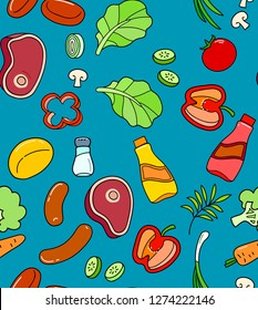 Bbq Seamless Pattern, Fast food, package design, Farmers market