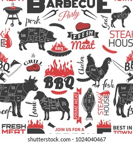 BBQ Seamless retro pattern.Vector illustration.