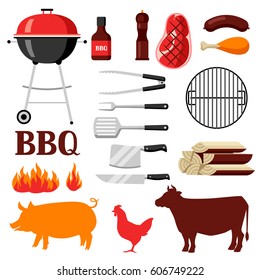 Bbq set of grill objects and icons.