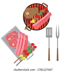 Juego de barbacoa. cerdo y pan