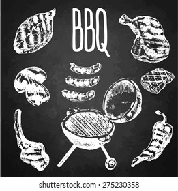 BBQ set. Vector chalkboard illustration.