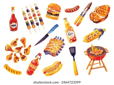 BBQ set. Vector watercolor illustration.