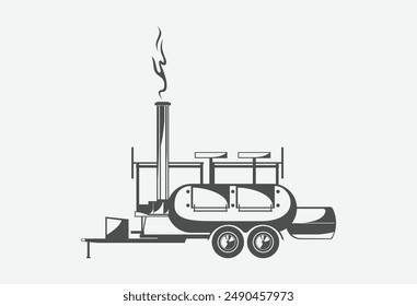 BBQ Smoker Trailer silhouette vector art with white background