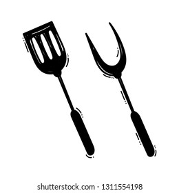 BBQ Spatula Doodle. Barbeque Cutlery. Vector Illustration Hand Drawn