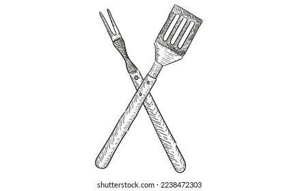 BBQ spatula doodle. Barbeque cutlery. Vector illustration hand drawn