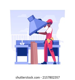 BBQ spot isolated concept vector illustration. Repairman with a drill installs a BBQ zone in the backyard, building barbecue area, small architectural forms, exterior works vector concept.