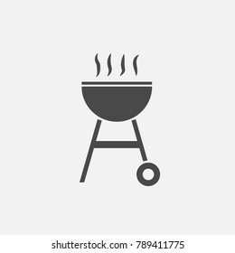 BBQ stand or braai stand with fire flames vector icon for roasting meat at parties and celebrations gray eps10