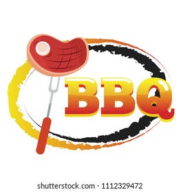 BBQ Steak On Fork Circle Background Vector Image
