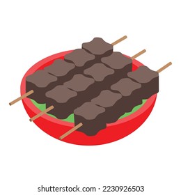 Icono de palo de barbacoa vector isométrico. Picnic de comida. Partida de caja