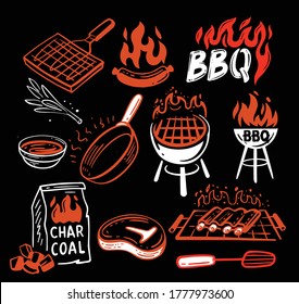 bbq stickers and emblems of grills and meat