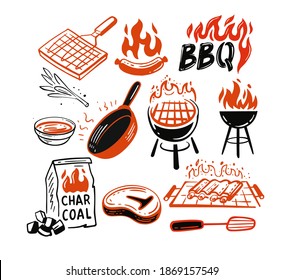 pegatinas de barbacoa y emblemas de parrilladas y carnes