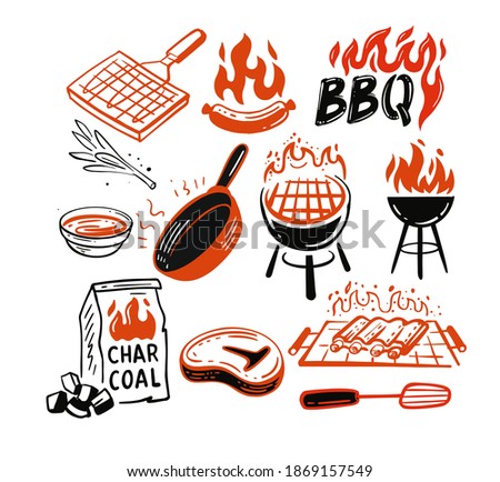 bbq stickers and emblems of grills and meat