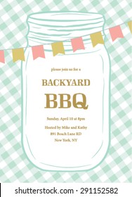 BBQ Summer Invitation Template With Mason Jar And Flags