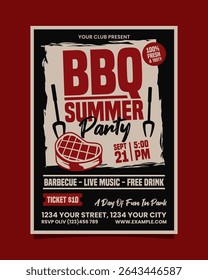 BBQ Summer Party Portrait flyer, bbq invitation poster vector template design