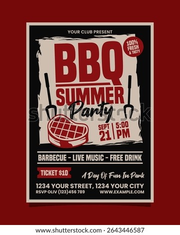 BBQ Summer Party Portrait flyer, bbq invitation poster vector template design