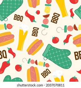 BBQ summer party vector seamless repeat pattern.