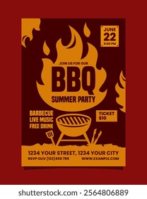 BBQ summer party vertical poster flyer template design