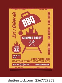 BBQ summer party vertical poster flyer template