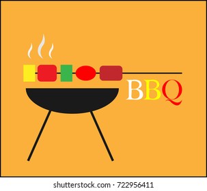 BBQ Template Sign  - Illustration,Party,Typescript, Cooking, Text, Barbecue Grill, Picnic, Food, Smoke ,Physical Structure, Meat,Orange color Background