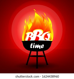 BBQ time. Barbecue party logo, party invitation template. Vector illustration.