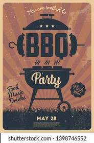 BBQ time. Barbecue party. Vintage poster. Memorial day