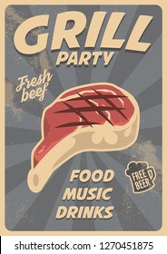 BBQ time. Barbecue weekend Vintage poster
