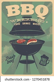 BBQ time. Barbecue weekend Vintage poster