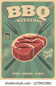 BBQ time. Barbecue weekend Vintage poster