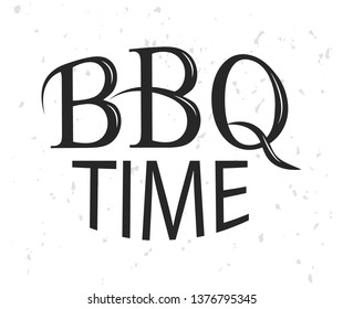 BBQ time graphic emblems with grill tongs forks fire. Barbecue logos design. Eps 10 vector illustration.