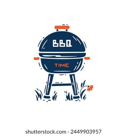 BBQ Time. Grill Barbecue Party. Portable Charcoal Grill Vector illustration.