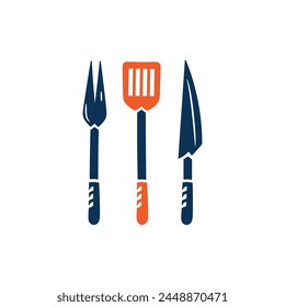BBQ Time. Grill Tools icons. Barbecue Fork, Spatula, Knife. Vector illustration.