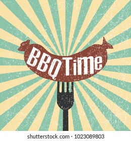BBQ time. Hand drawn typography poster.Vector Typography