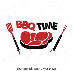 Grillzeit. Handgezeichnetes typografisches Poster.Vector Typografie.