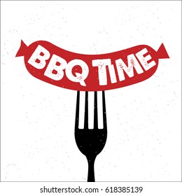 BBQ time. Hand drawn typography poster.Vector Typography.