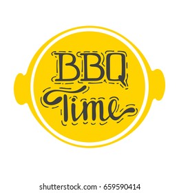 BBQ time lettering. Hand drawn vector illustration, design, elements, greeting card, logo