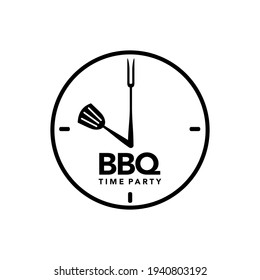 Símbolo del logotipo de la hora de barbacoa Reloj y herramientas de tostado