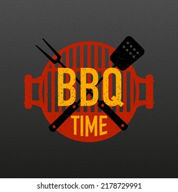 Hora de barbacoa, fiesta. Herramienta de barbacoa o parrilla. Ilustración vectorial.