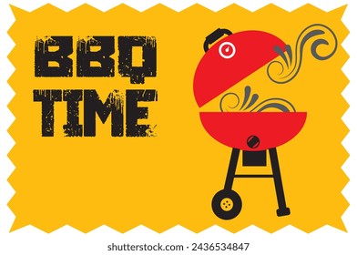 Ilustración vectorial de tiempo de barbacoa con un fondo amarillo